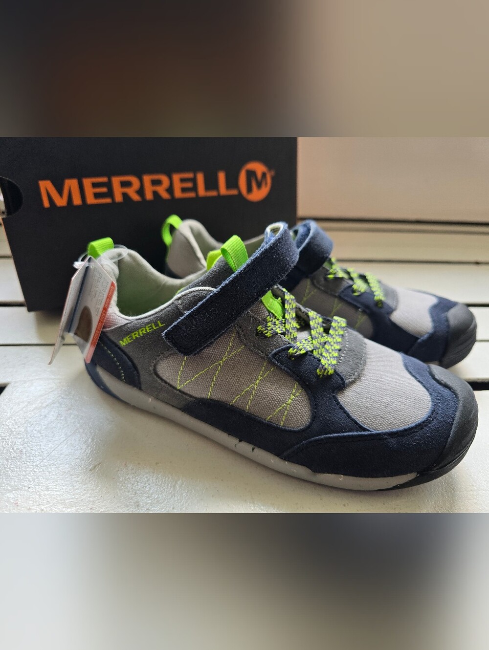 Merrell Kids Navy Gray & Neon Green Hook-and-Loop Sneakers